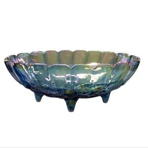 Vintage Blue Carnival Glass Wedding Bowl